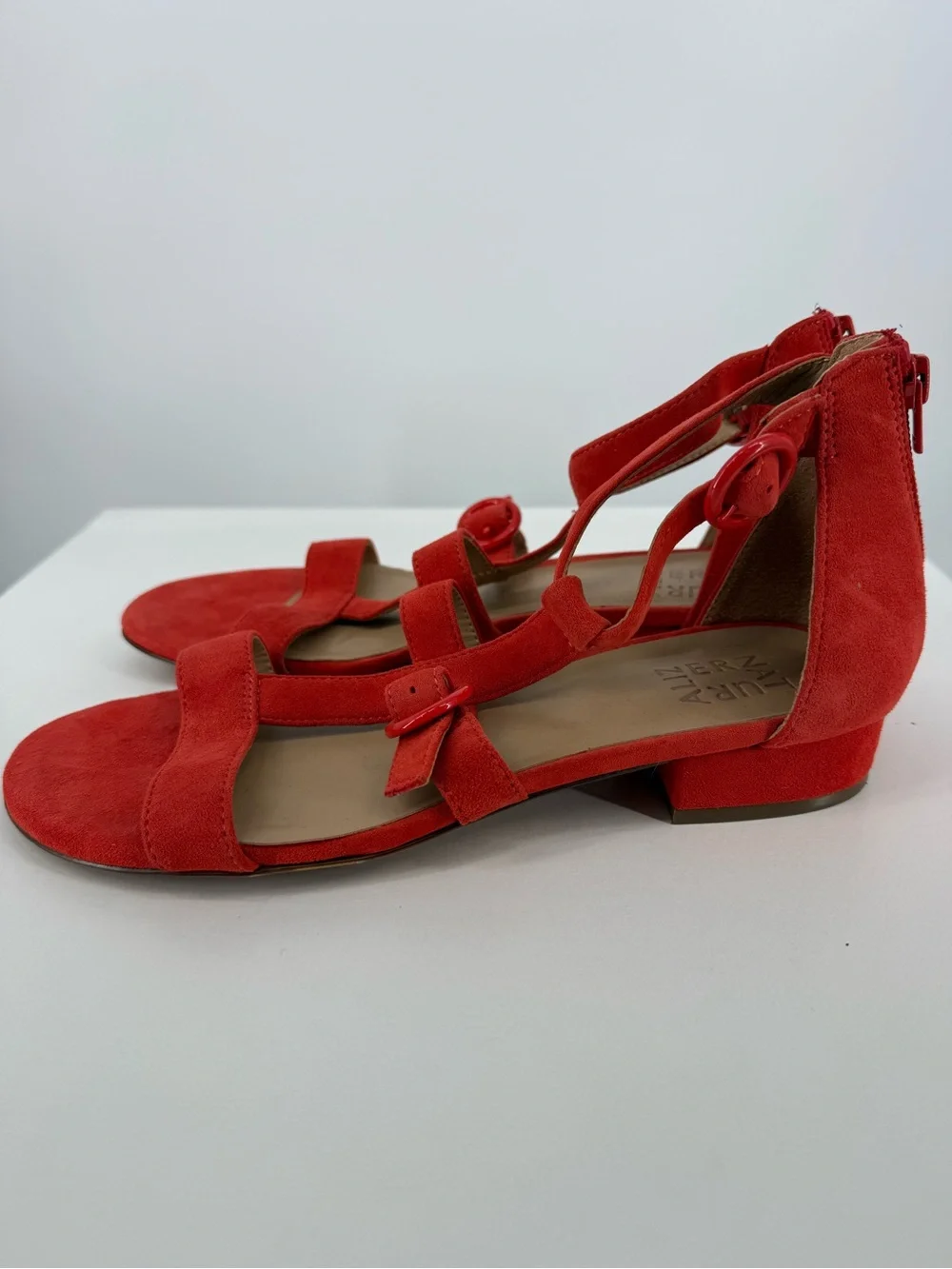 Naturalizer Red Suede T-Strap Sandals